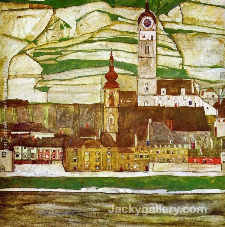 Stein On The Danube With Terraced Vineyards by Egon Schiele paintings reproduction
